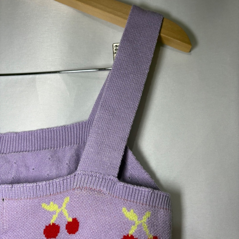 Cider Womens Purple Cherry Knit Crop Tank Top Scalloped Hem Size M NWT‎ - Picture 10 of 10